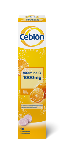 Cebion Vitamina C 1000 mg defensas, 20 comprimidos efervescentes sabor naranja